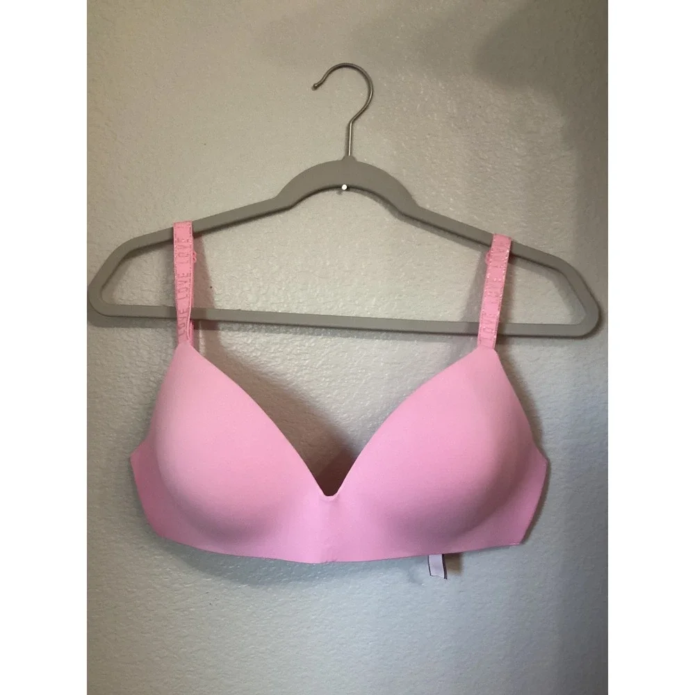 Victoria Secret Pink‎ T-Shirt Lightly Lined Wireless Bra 32DDD Pink Love Straps
